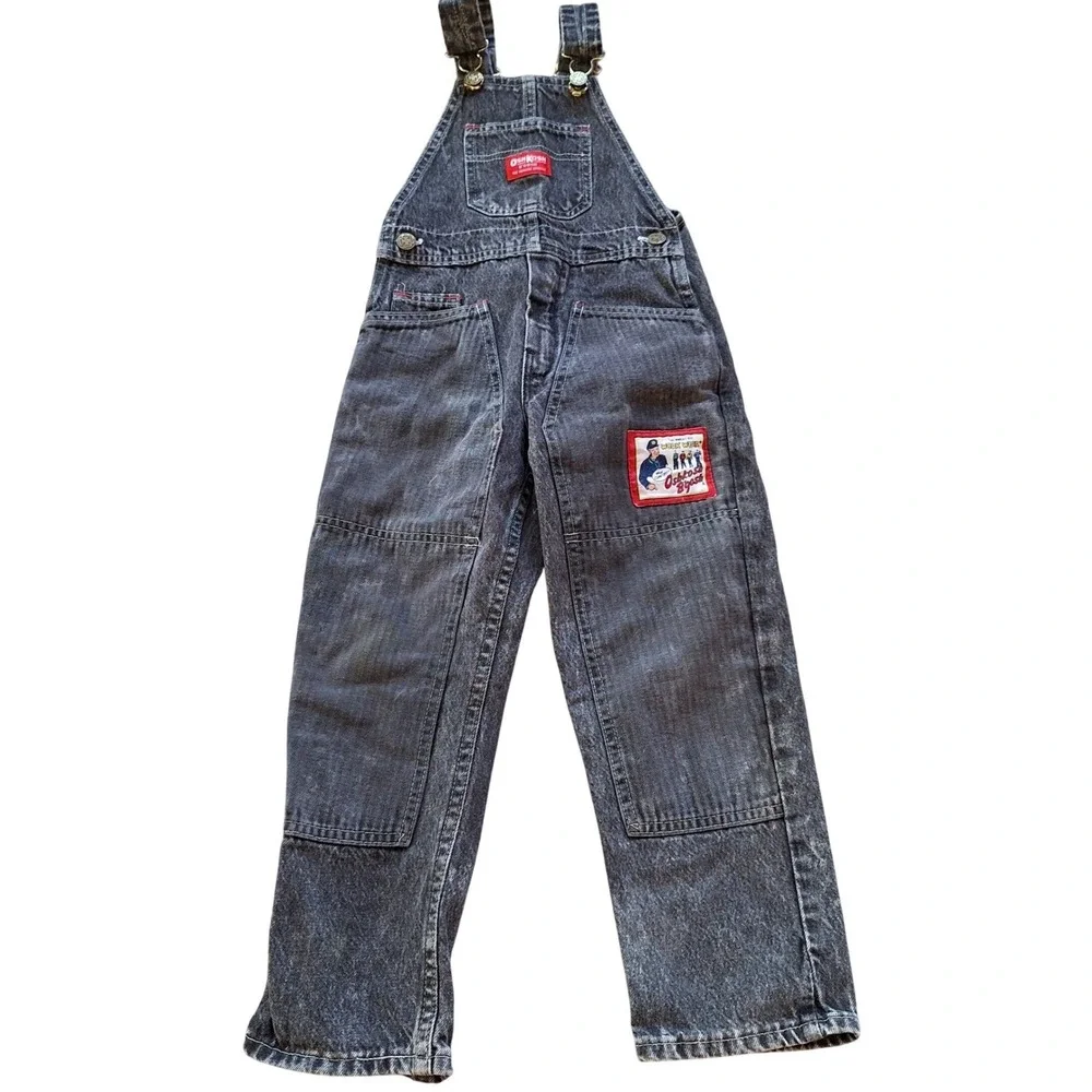 Osh Kosh Vintage Union Made Big Kid Overalls Black Denim Workwear 6